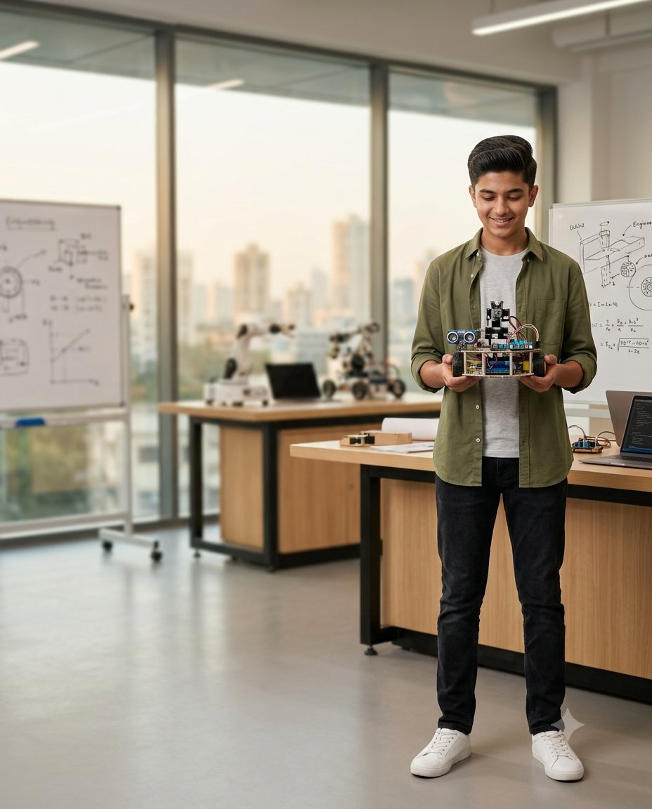 Student with robot